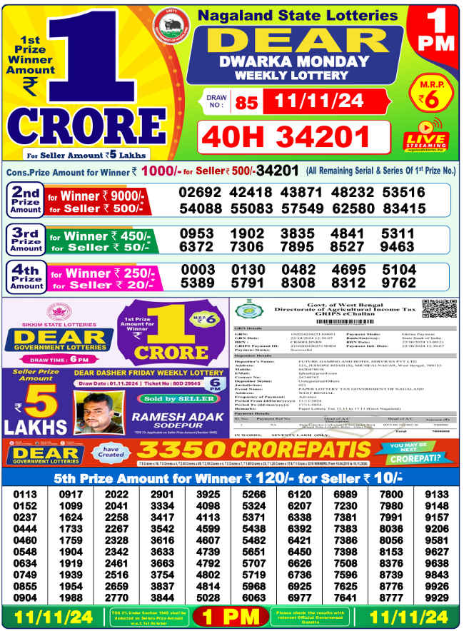 Nagaland 1PM Result 11.11.2024