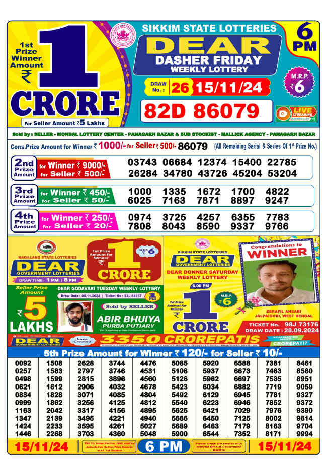 Sikkim 6 PM Result 15.11.2024