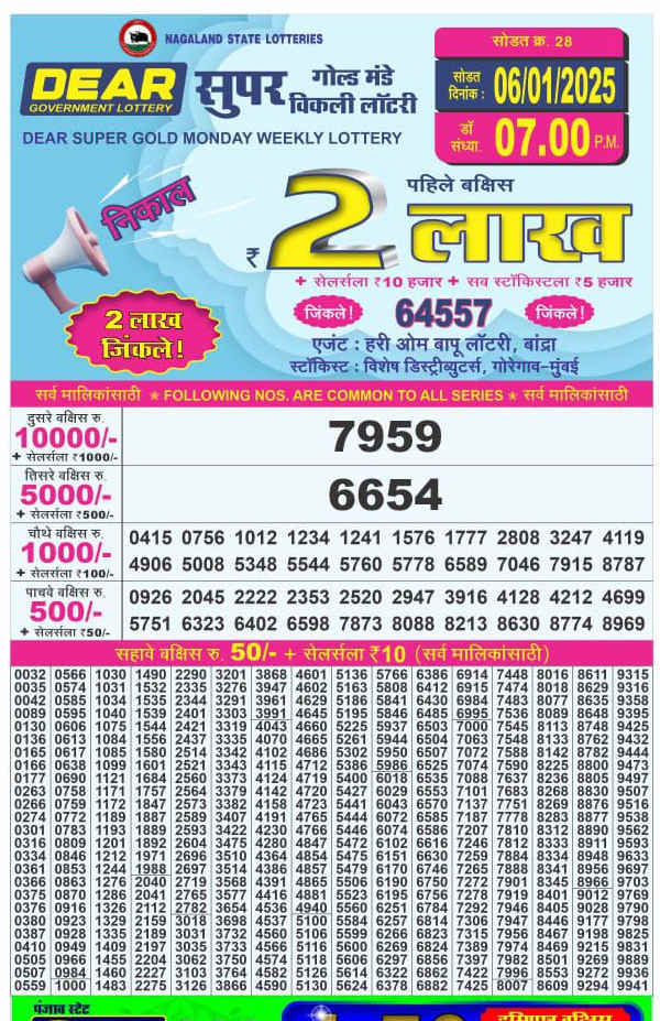 Nagaland dEar Super monday result 6.1.2025