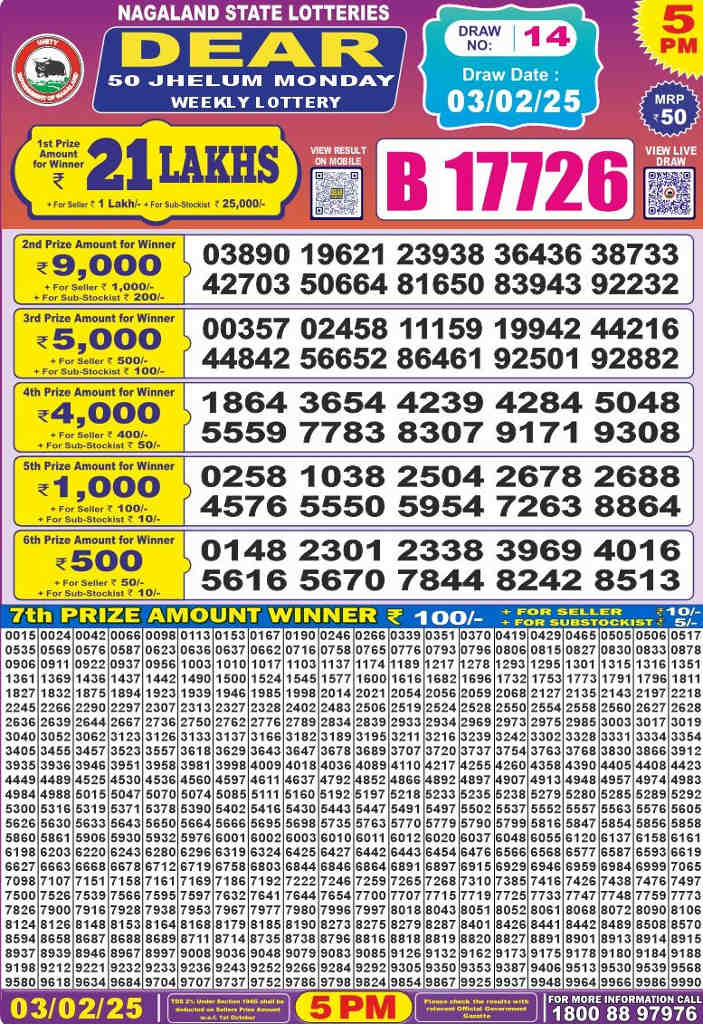 Dear 50 Monday Result 3.2.2025