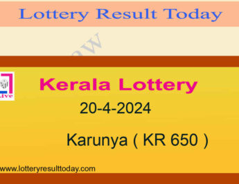 Kerala Lottery Result 20.4.2024 Karunya Lottery KR 650