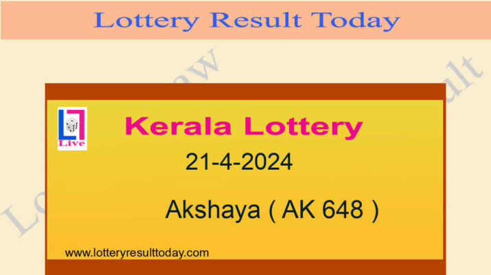 Kerala Lottery Result 21.4.2024 Akshaya AK 648