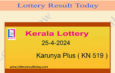 Kerala Lottery Result 25.4.2024 Karunya Plus KN 519 Result