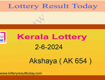 Kerala Lottery Result 2.6.2024 Akshaya AK 654