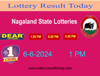Nagaland Lottery Sambad 1 PM 6.6.2024 Result (Dear Indus 1PM)