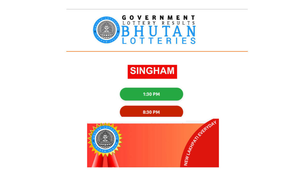 Bhutan State Lottery Singham 1:30 PM