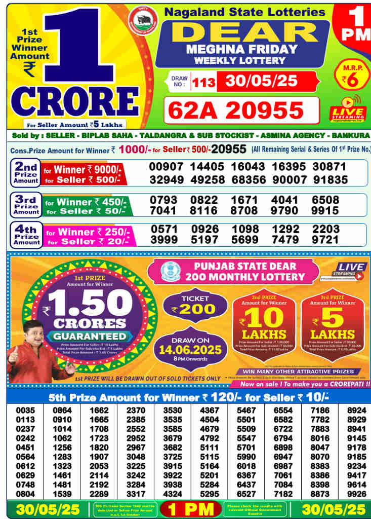 Nagaland 1PM Sambad result 30.5.2025