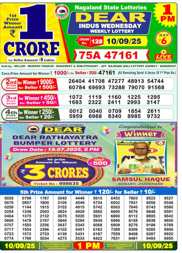 Sambad lottery 1 pm result 10-9-2025
