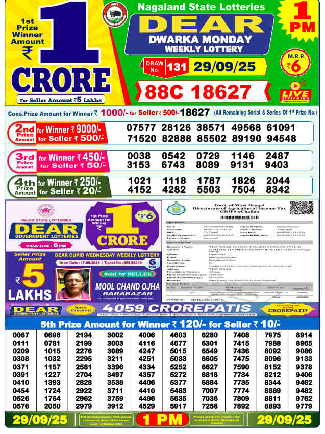 Sambad Lottery 1 PM Result 29.9.2025