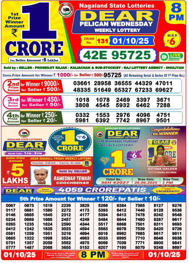 Sambad Lottery 8 PM Result 01.10.2025