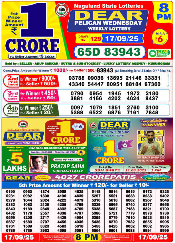 Sambad Lottery 8 PM Result 17.9.2025