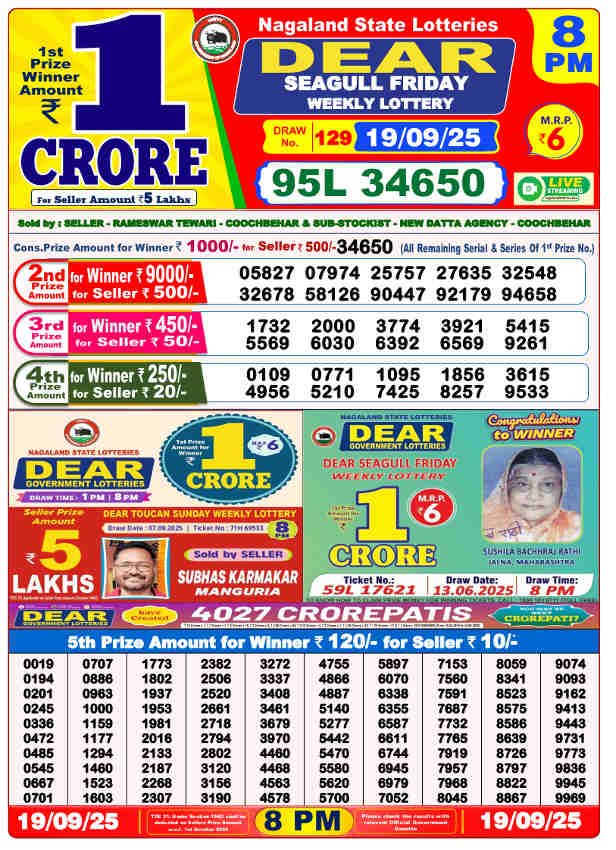 Sambad Lottery 8 PM Result 19.9.2025