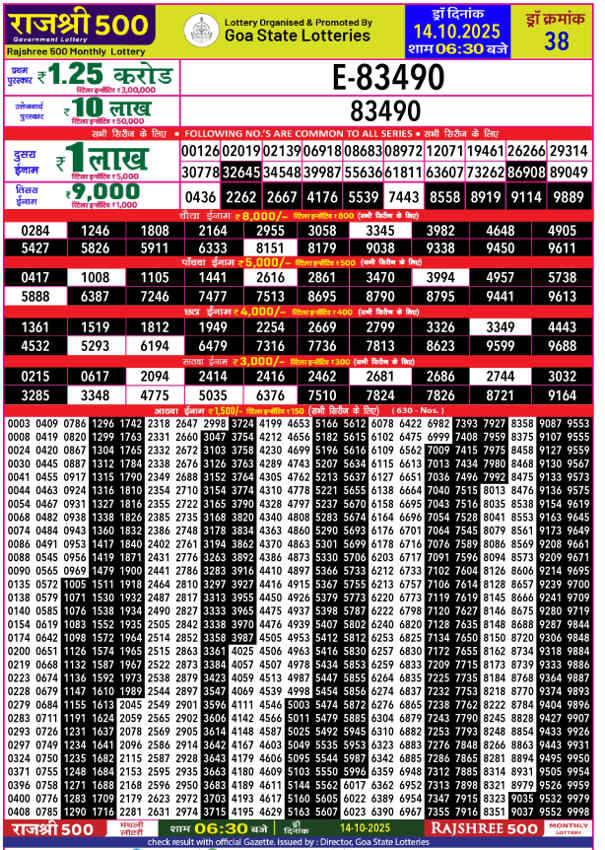 Rajshree 500 Monthly Result 14.10.2025
