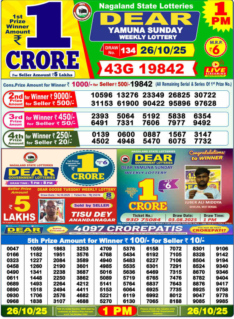 Sambad Lottery 1 PM Result 26.10.2025