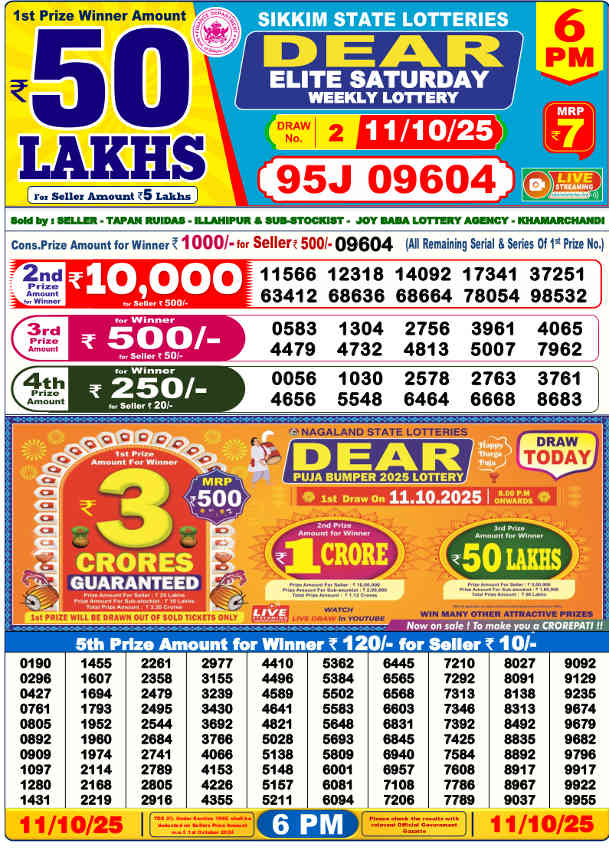 Sambad Lottery 6 pm result 11.10.2025