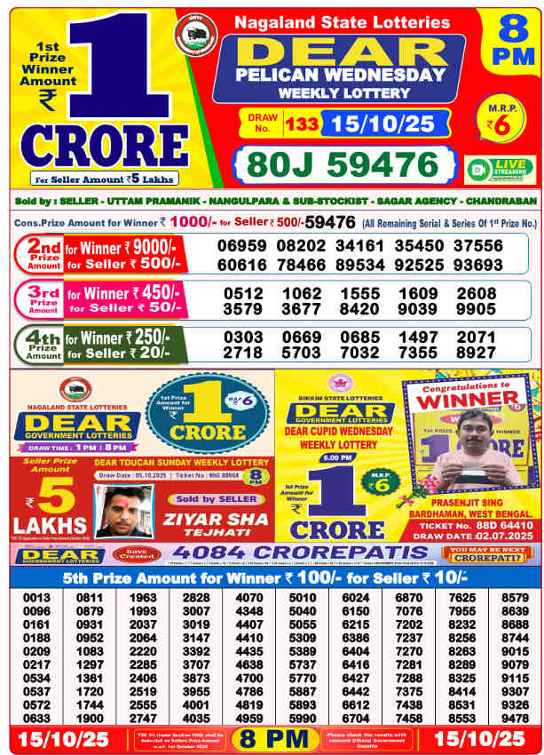 Sambad Lottery 8 PM Result 15.10.2025