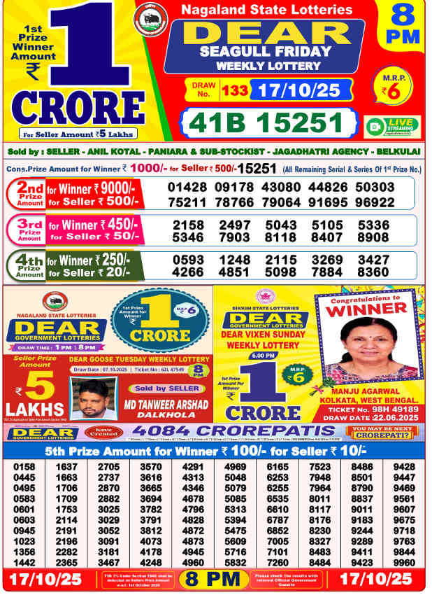 Sambad Lottery 8 PM Result 17.10.2025
