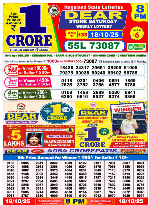 Sambad Lottery 8 PM Result 18.10.2025