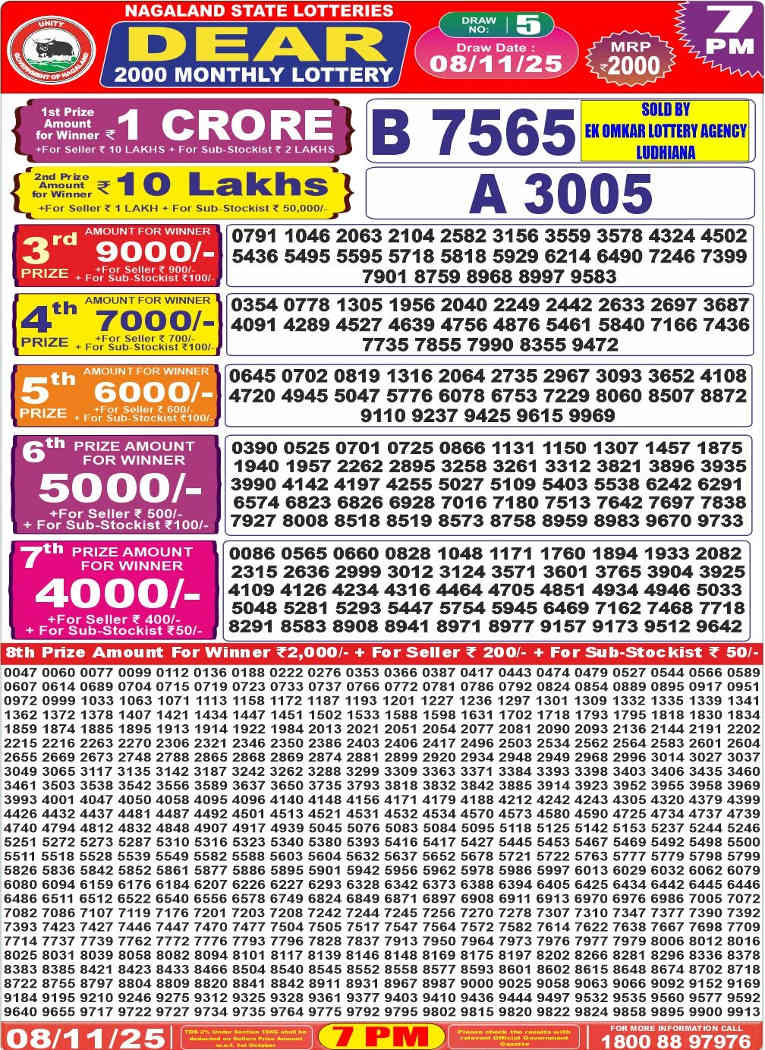 Nagaland dear 2000 Lottery Result 08.11.2025