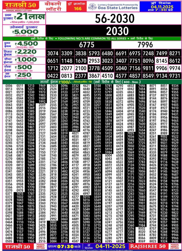 Rajshree 50 Mangal Result 04.11.2025