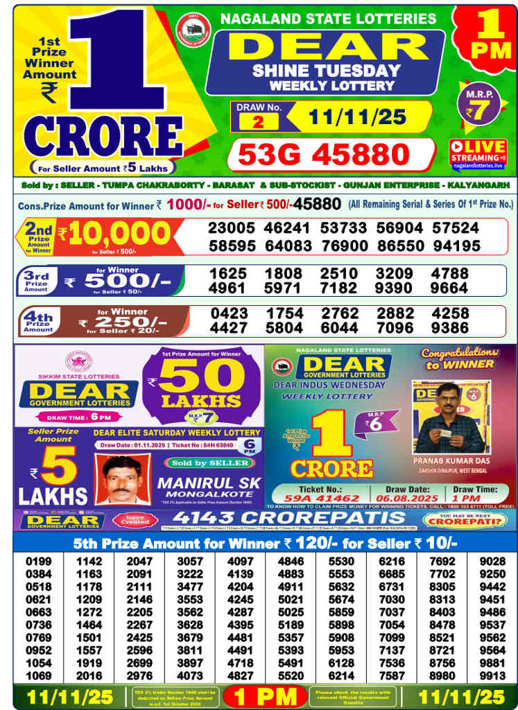 Sambad Lottery 1 PM Result 11.11.2025