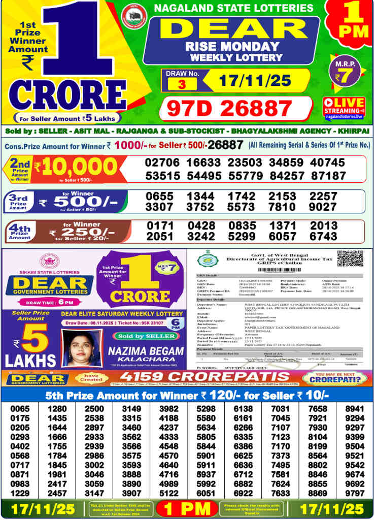 Sambad Lottery 1 PM Result 17.11.2025