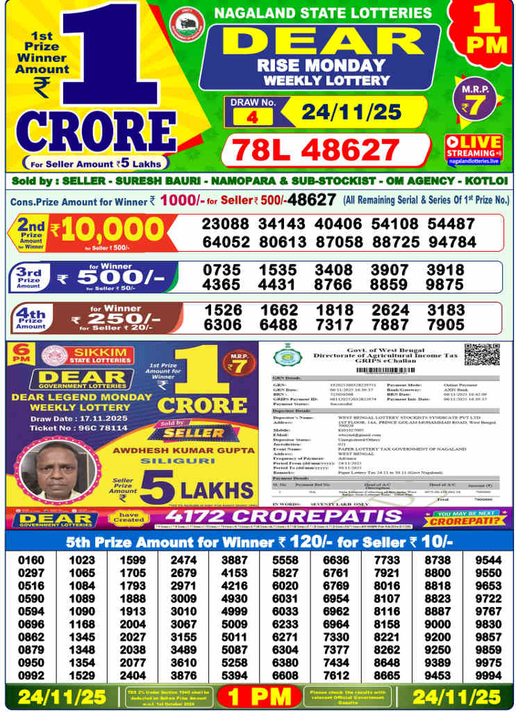 Sambad 1 PM Result 24.11.2025