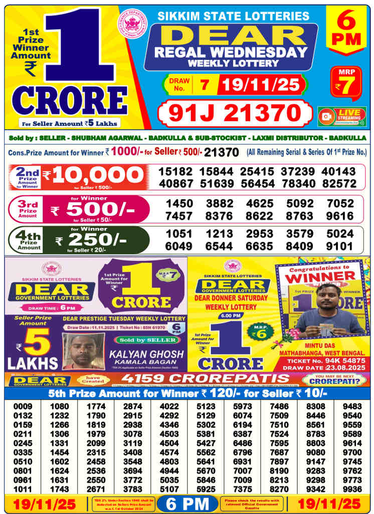 Sambad Lottery 6 PM Result 19.11.2025