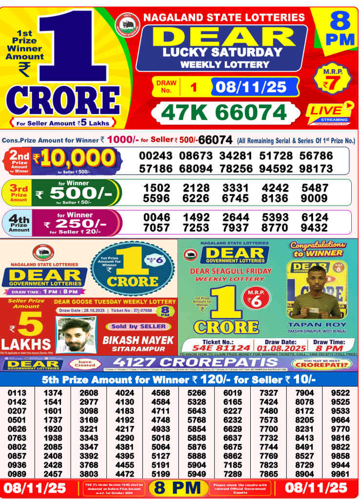 Sambad Lottery 8 PM Result 08.11.2025