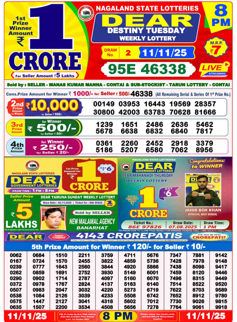 Sambad Lottery 8 PM Result 11.11.2025
