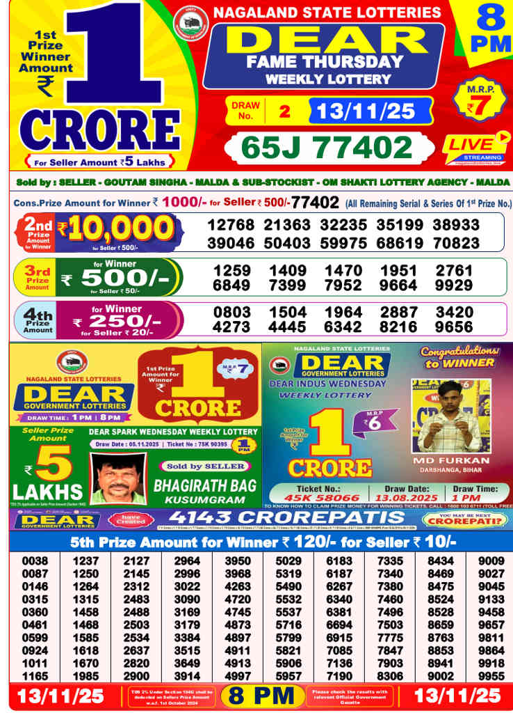 Sambad Lottery 8 PM Result 13.11.2025