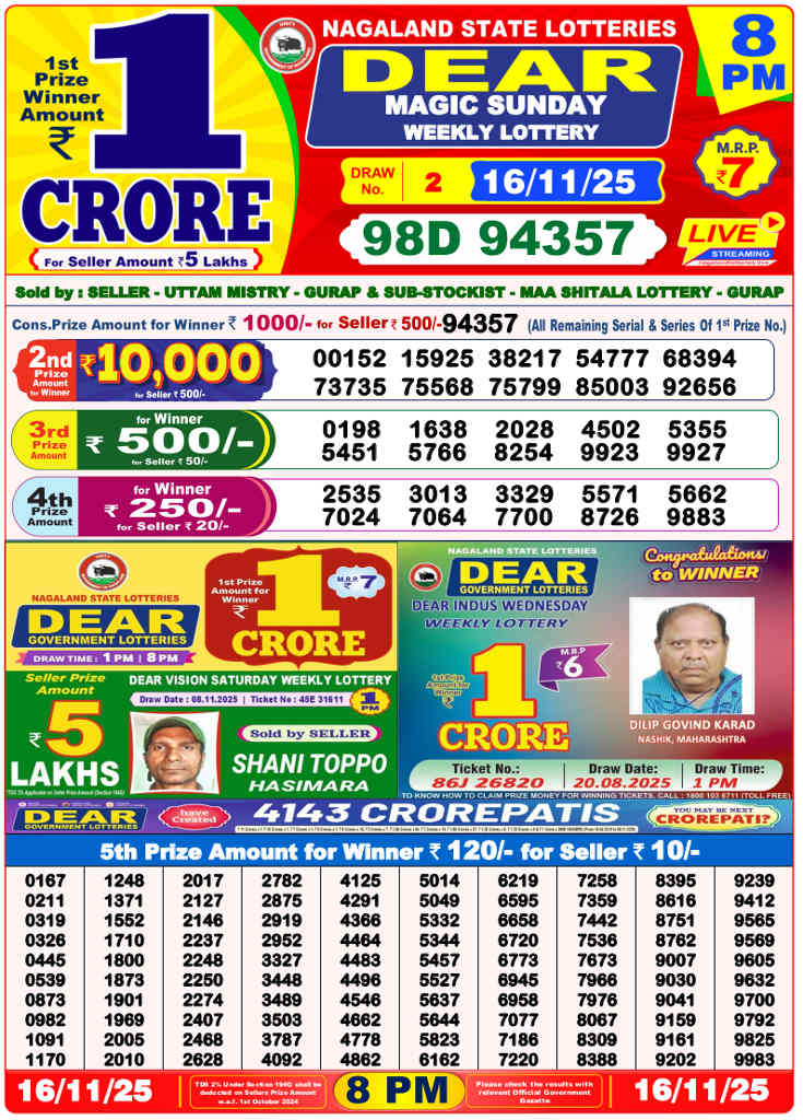 Sambad Lottery 8 PM Result 16.11.2025