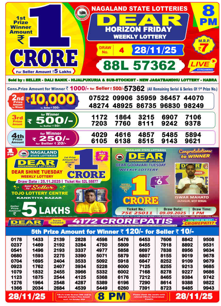 Sambad 8 PM Result 28.11.2025