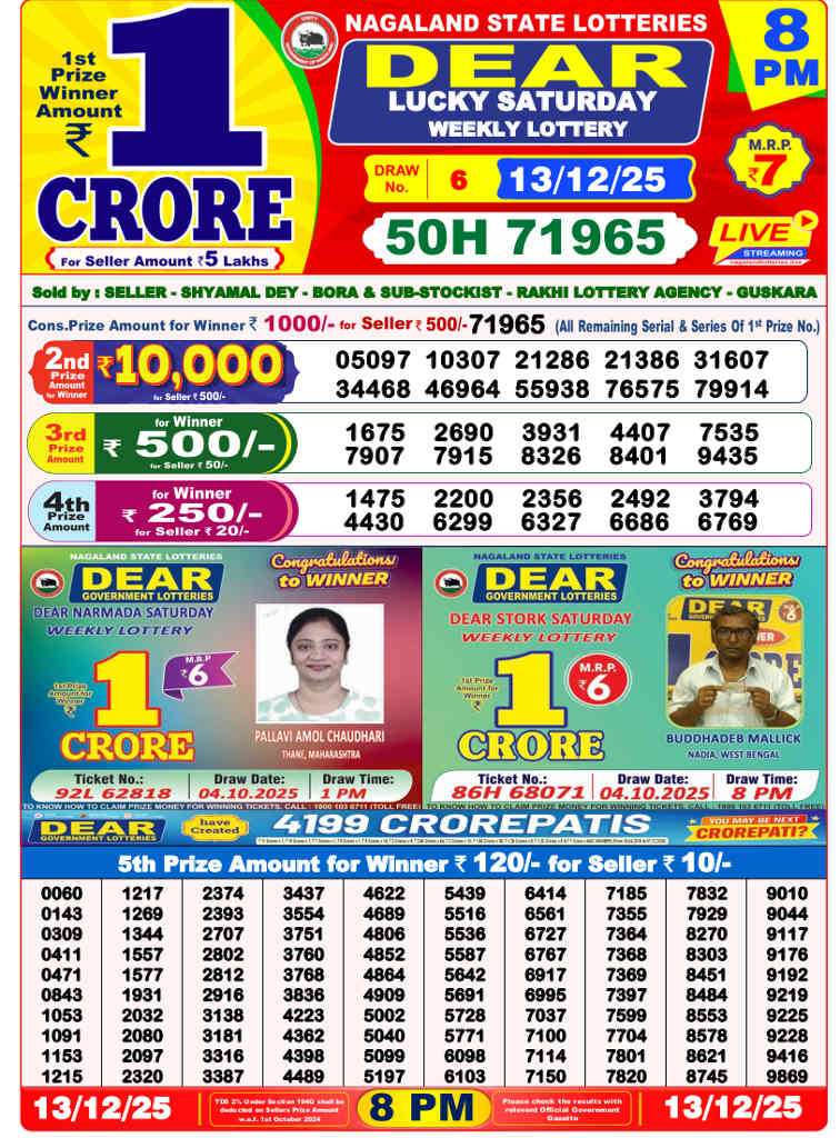 Lottery Sambad 8 PM Result 13.12.2025