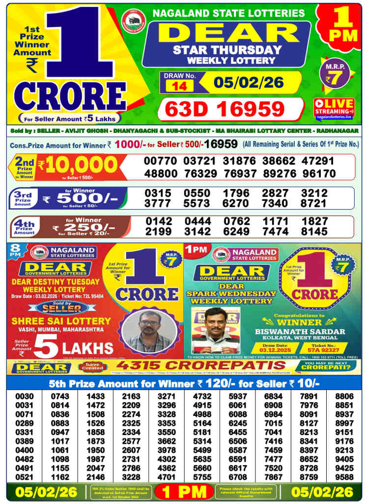 Lottery Sambad 1 pm Result 05.02.2026