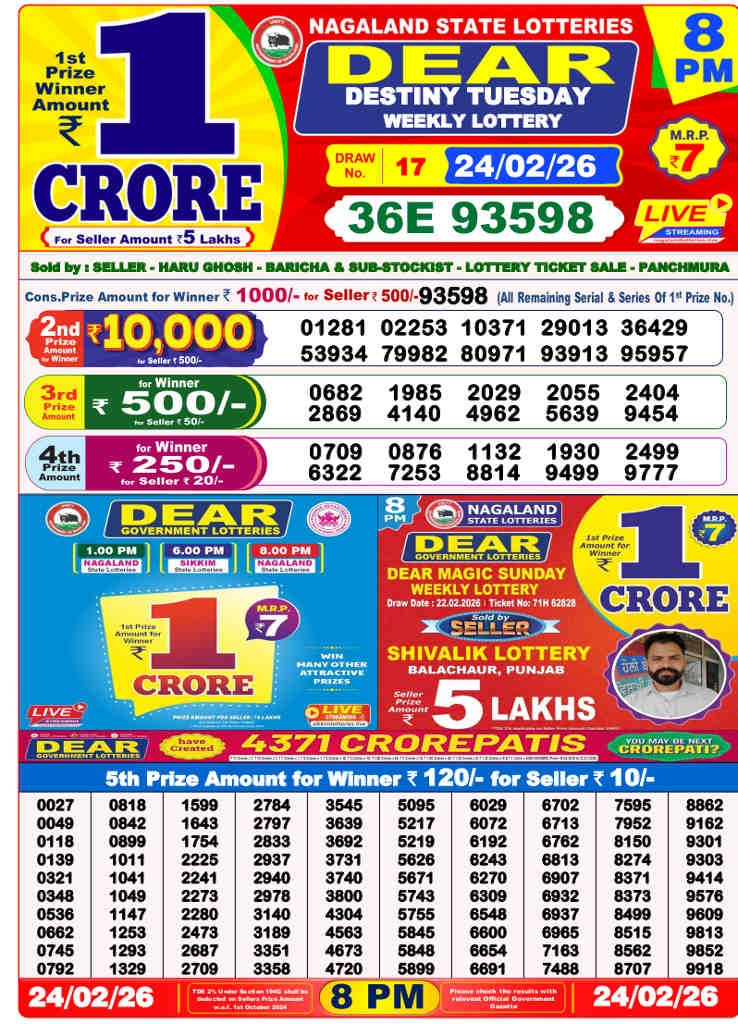 Lottery Sambad 8 pm Result 24.02.2026