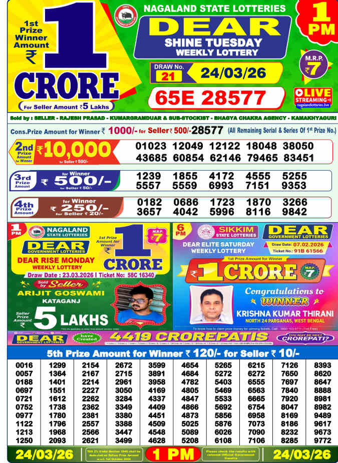 Lottery Sambad 1 PM result 24.3.2026