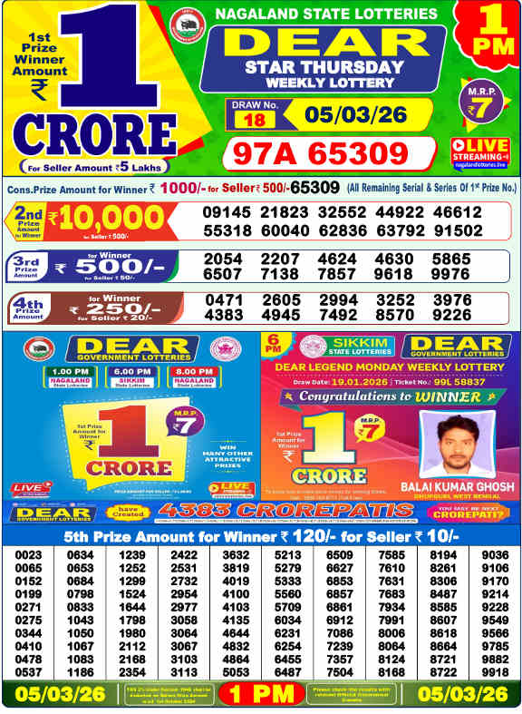 Lottery Sambad 1 PM Result 5.3.2026