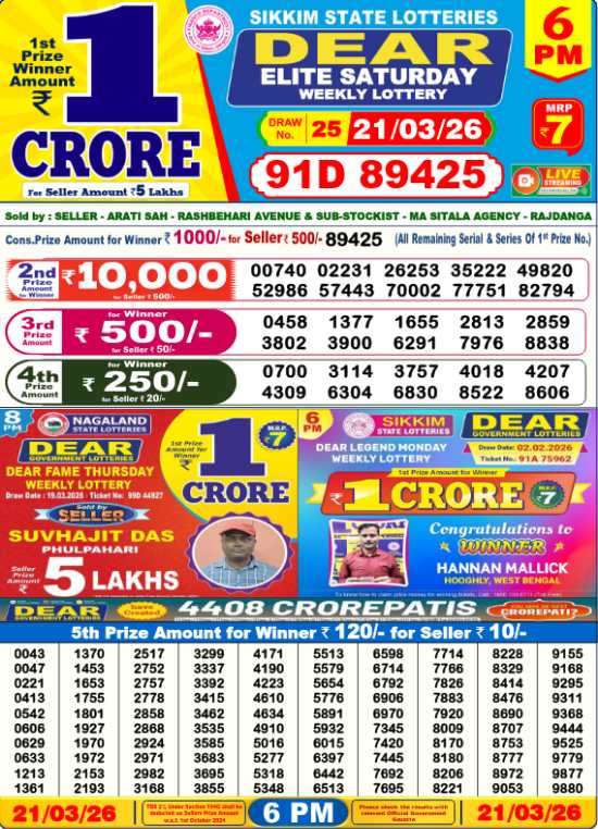 Lottery Sambad 6 PM Result 21.3.2026
