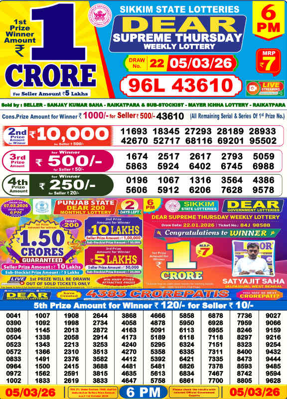 Lottery Sambad 6 PM Result 5.3.2026