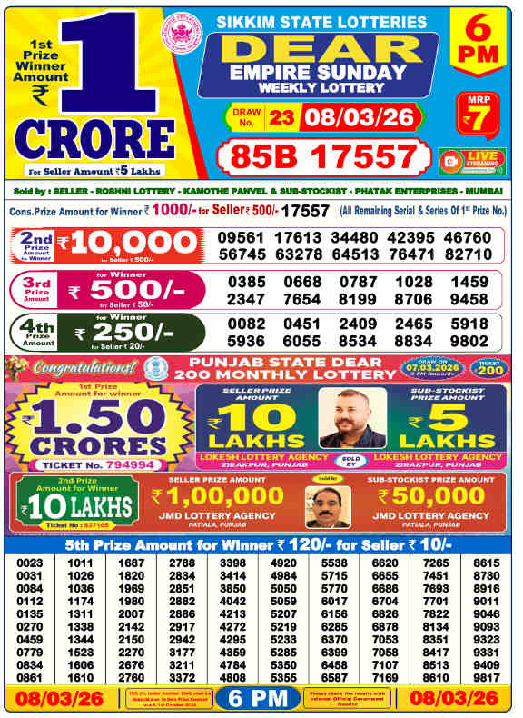 Lottery Sambad 6 PM Result 8.3.2026