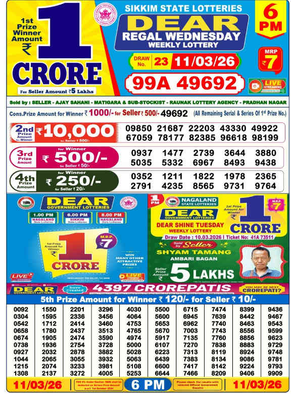 Lottery Sambad 6 PM Result 11.3.2026