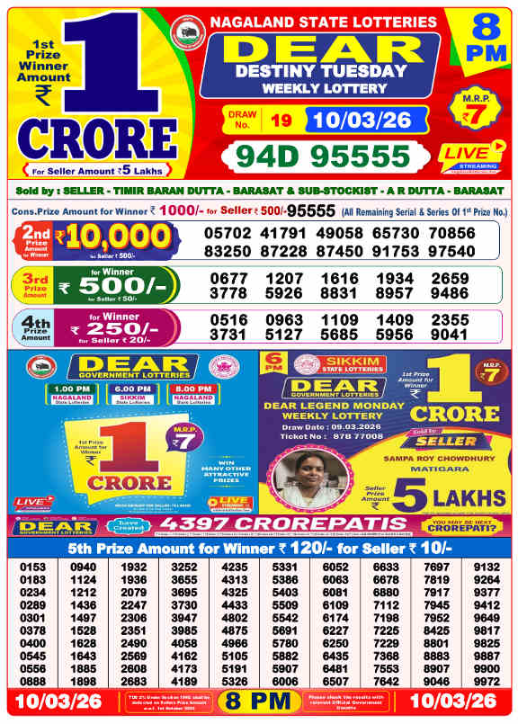 Lottery Sambad 8 PM Result 10.3.2026