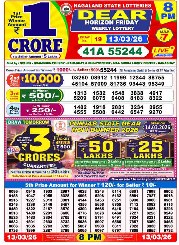 Lottery Sambad 8 PM Result 13.3.2026