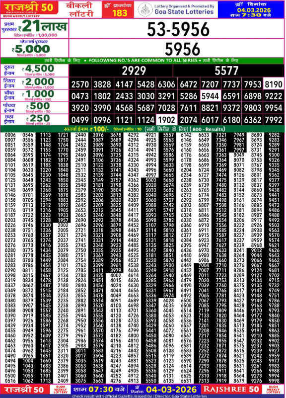 Rajshree 50 Budh Result 4.3.2026