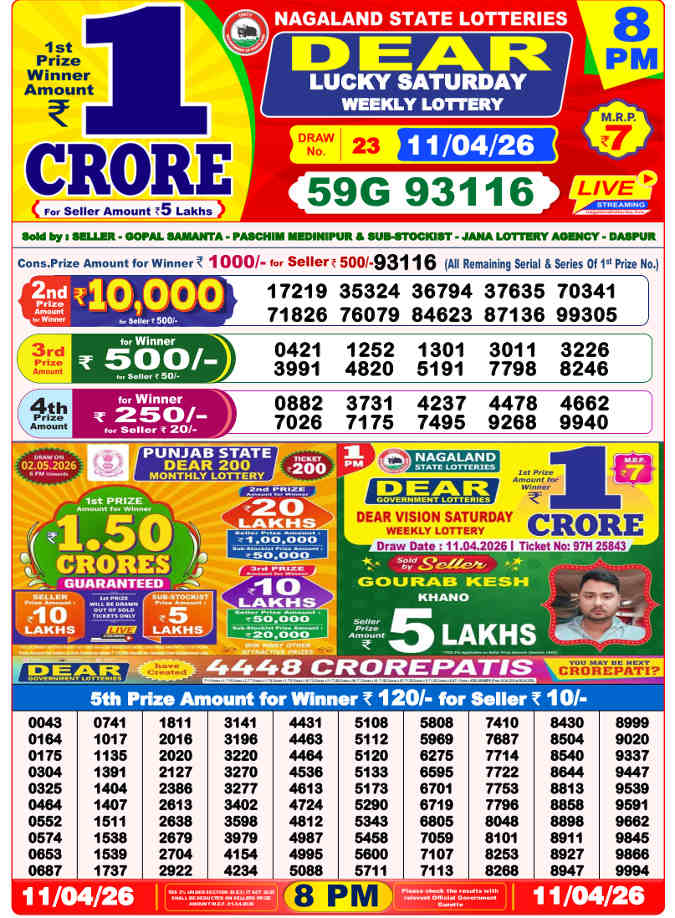 Lottery Sambad 8 pm Result 11.4.2026