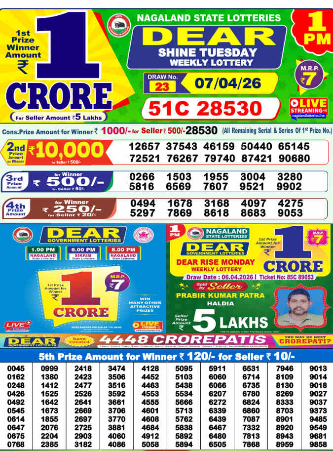 Lottery Sambad 1 PM result 7.4.2026