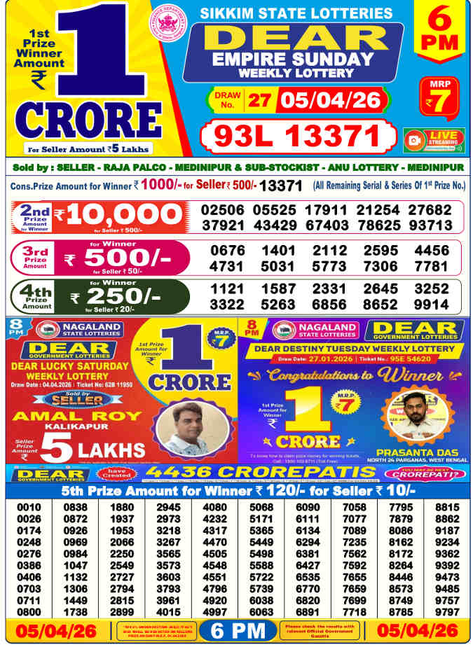 Lottery Sambad 6 PM result 5.4.2026