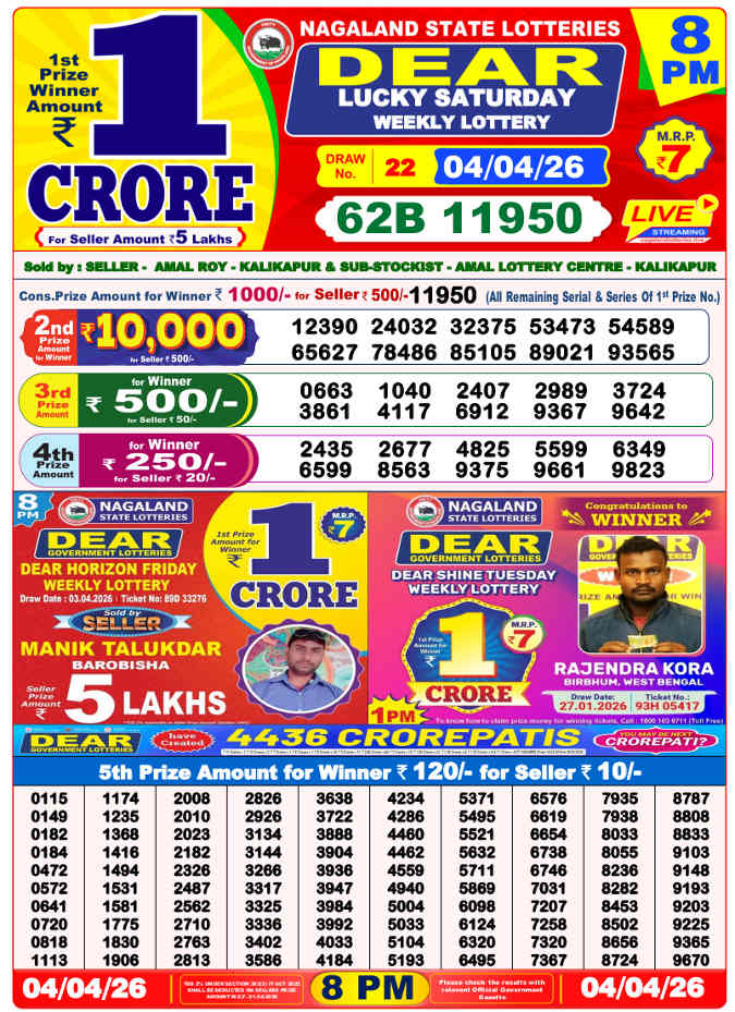 Lottery Sambad 8 PM result 5.4.2026