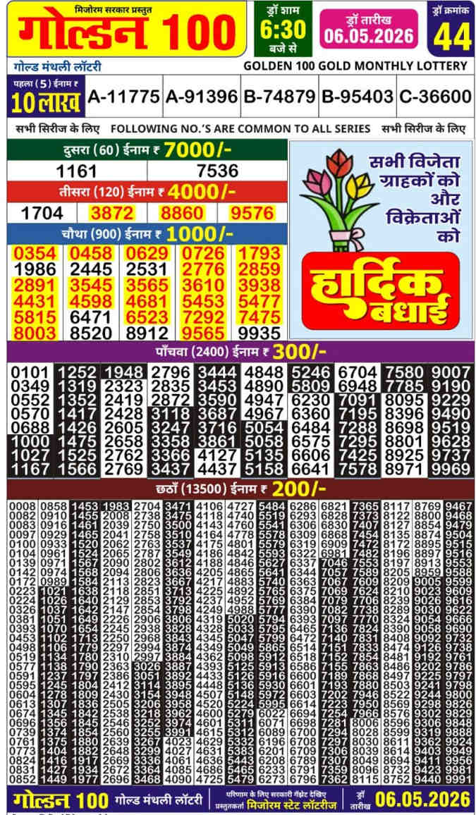 Golden 100 Monthly Result 6.5.2026